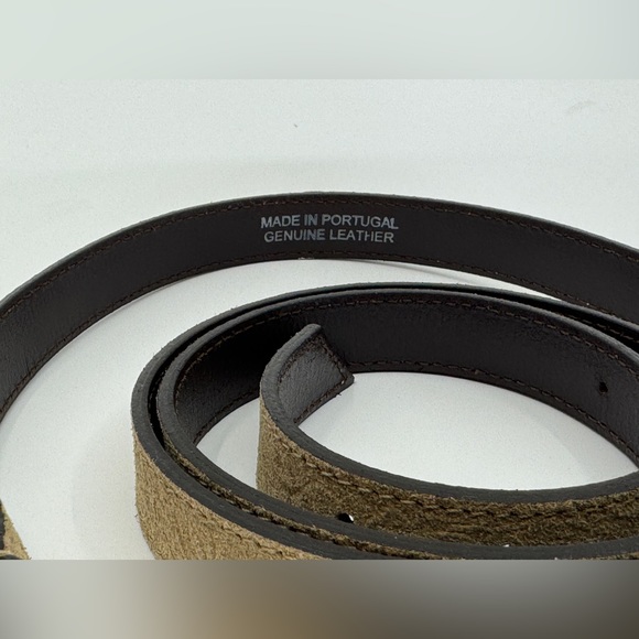 DAMIR DOMA SILENT Skinny Beige Distressed Leather Belt Clincher Silver Buckle